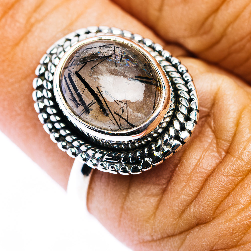 Tourmalinated Quartz Ring Size 7.5 (.925 Sterling Silver)