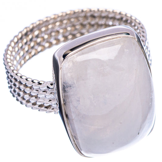Oval moonstone sterling silver ring with textured band, size 6.5