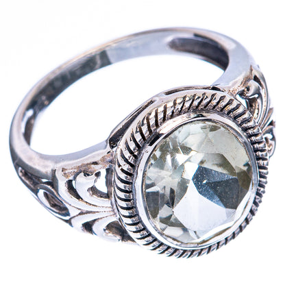 Faceted Green Amethyst Ring Size 7 (925 Sterling Silver) R3295