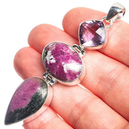 Ruby Zoisite, Amethyst 925 Sterling Silver Pendant 2 5/8"
