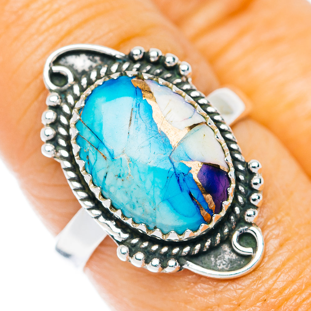 Southwestern Style Ice Blue Dahlia Turquoise Ring Size 8 (.925 Sterling Silver)