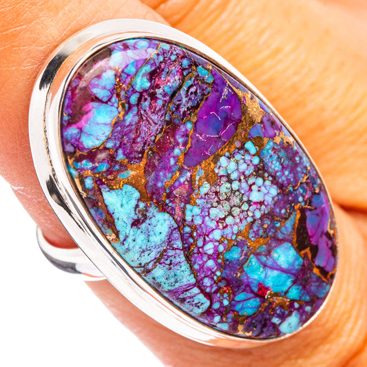 Oval turquoise and purple inlay ring with polished .925 sterling silver bezel