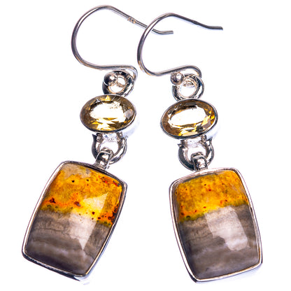 Bumble Bee Jasper, Citrine 925 Sterling Silver Earrings 1 5/8"