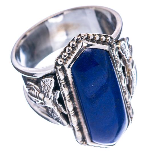 Oval blue lapis lazuli sterling silver ring, decorative filigree band and openwork sides