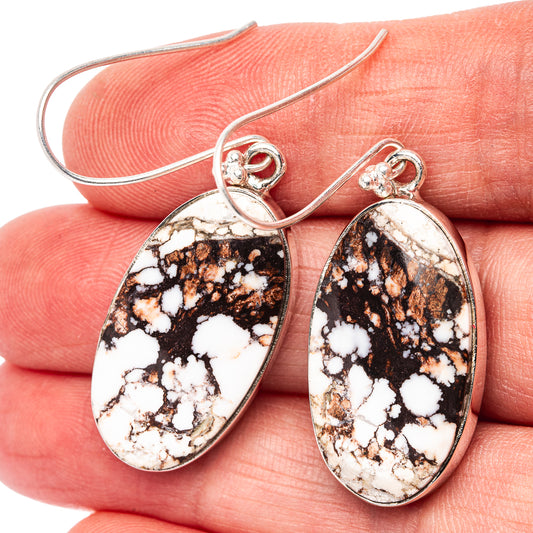 Premium White Horse Jasper Earrings 1 7/8" (.925 Sterling Silver)