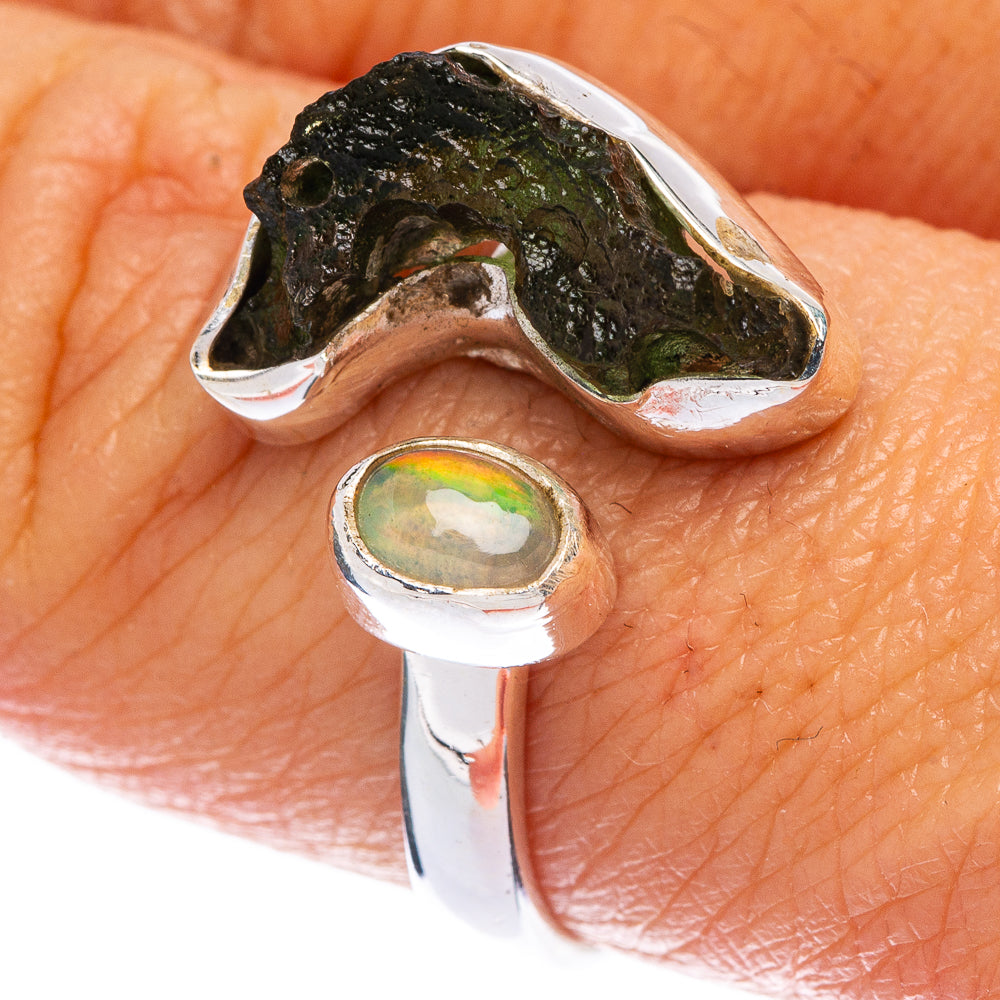 Rare Czech Moldavite, Ethiopian Opal Ring Size 8 (925 Sterling Silver) R146587