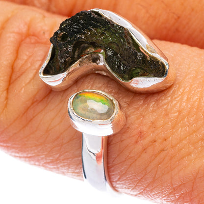 Rare Czech Moldavite, Ethiopian Opal Ring Size 8 (925 Sterling Silver) R146587