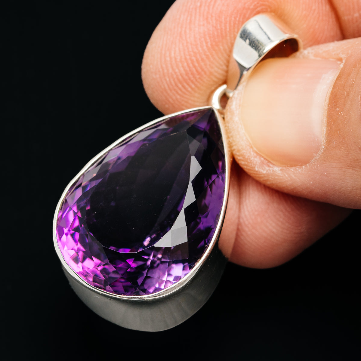 Premium 38.5ct Faceted Brazilian Amethyst Pendant 1 5/8" (.925 Sterling Silver)