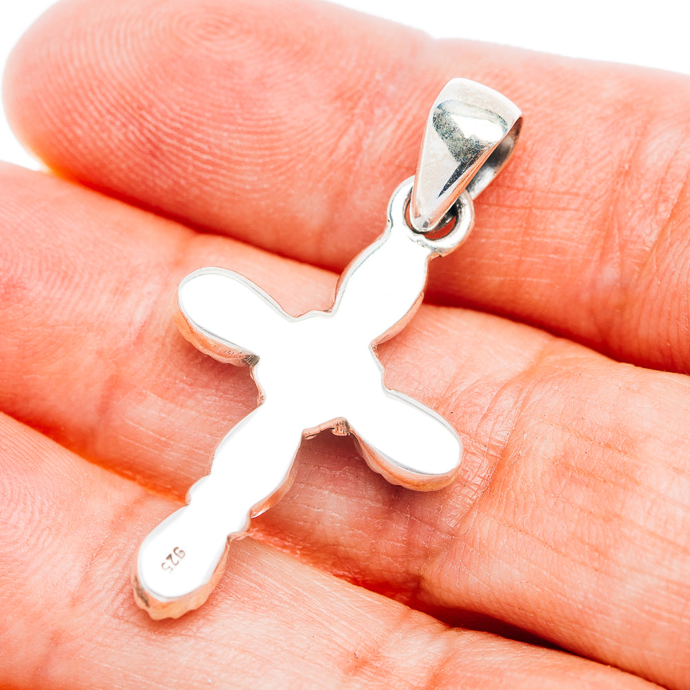 Southwestern Style Kingman Turquoise Cross Pendant 1 5/8" (.925 Sterling Silver)