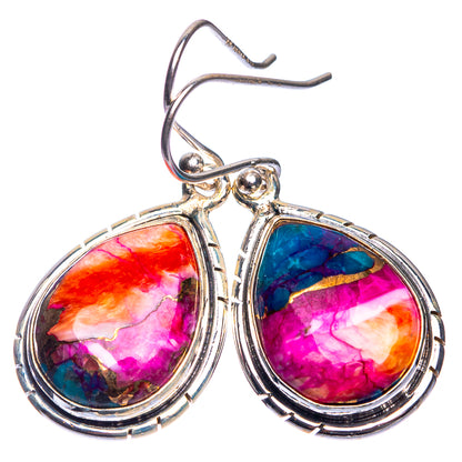 Kingman Pink Dahlia Turquoise Earrings 1 3/8" (925 Sterling Silver) E432663
