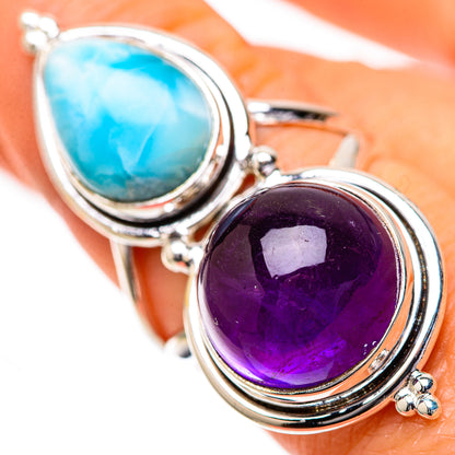 Sterling silver ring with oval blue larimar and purple amethyst double stones