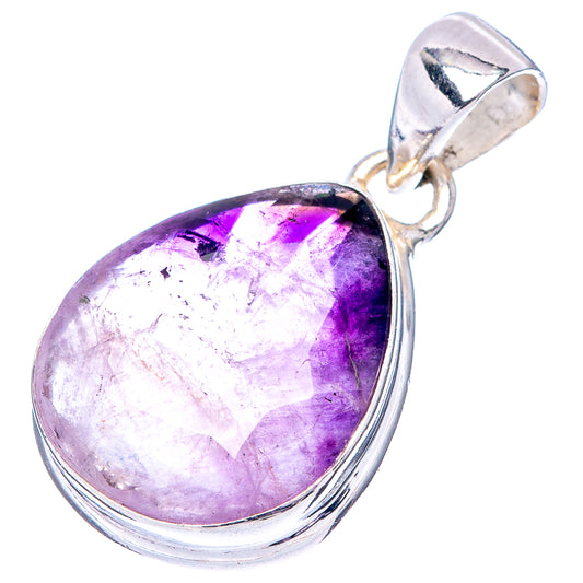Oval amethyst pendant in .925 sterling silver, teardrop bezel, bi-color purple stone