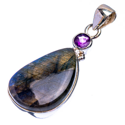 Labradorite, Amethyst Pendant 1 3/4" (925 Sterling Silver) P38800