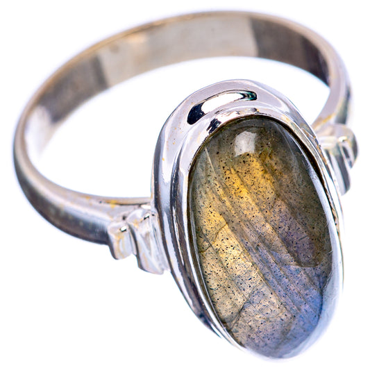 Labradorite oval gemstone ring, .925 sterling silver band with raised bezel