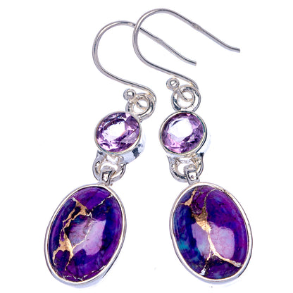 Purple Copper Composite Turquoise, Amethyst Earrings 1 5/8" (925 Sterling Silver) E433110