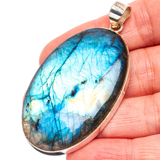 Labradorite pendant with oval blue flash stone in .925 sterling silver bezel