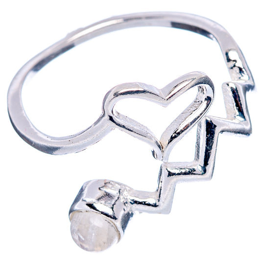 Sterling silver heart ring with small round moonstone cabochon and open band