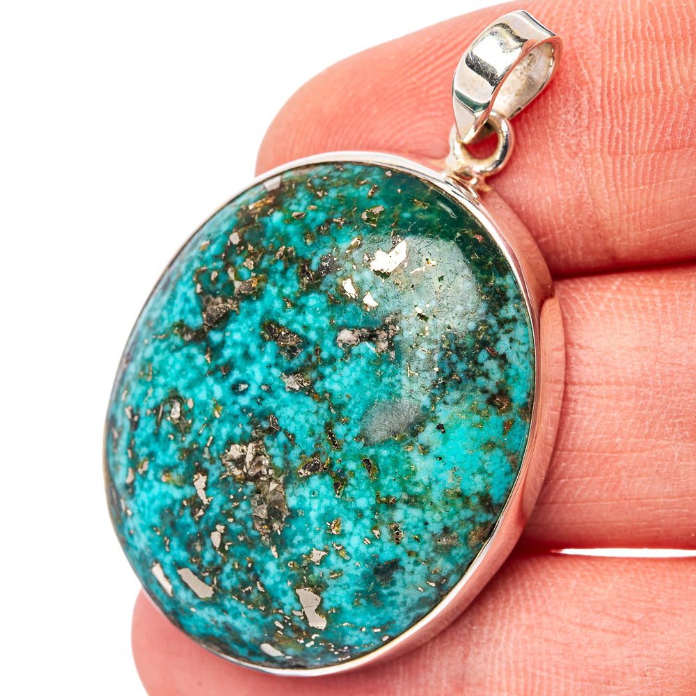 Premium Persian Turquoise Pendant 1 5/8" (.925 Sterling Silver)