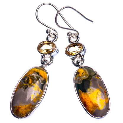 Bumble Bee Jasper, Citrine 925 Sterling Silver Earrings 1 7/8"