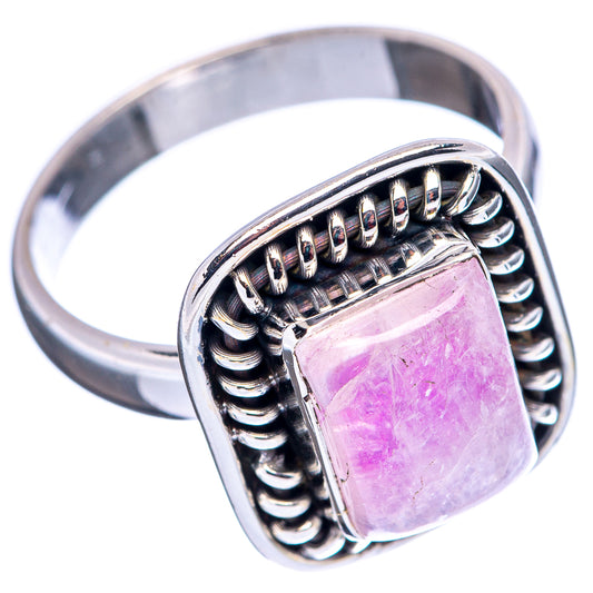 Pink moonstone .925 sterling silver ring, size 7, square stone in detailed scalloped setting