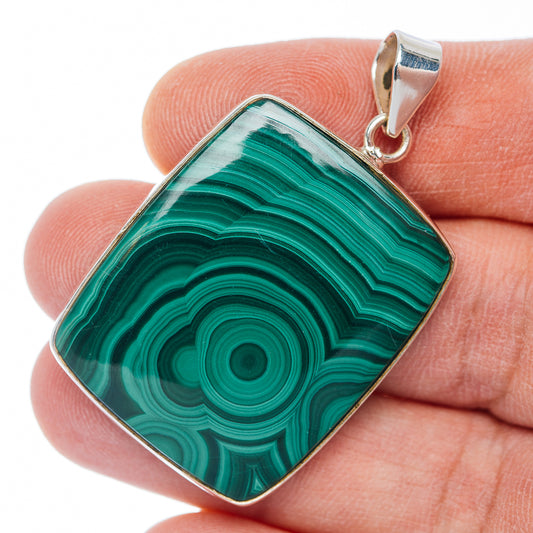 Premium Malachite Pendant 1 3/4" (.925 Sterling Silver)