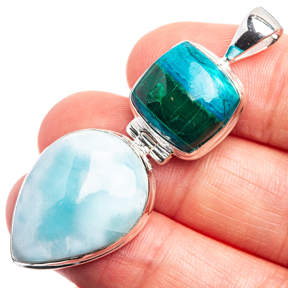 Larimar, Malachite In Chrysocolla Pendant 2" (925 Sterling Silver) P38996