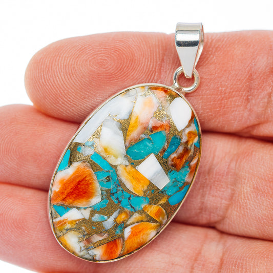 Premium Spiny Oyster Turquoise Pendant 1 3/4" (.925 Sterling Silver)