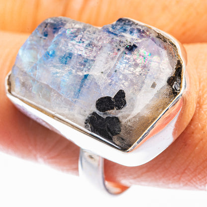Large Raw Rainbow Moonstone Ring Size 10.75 (925 Sterling Silver) R142326