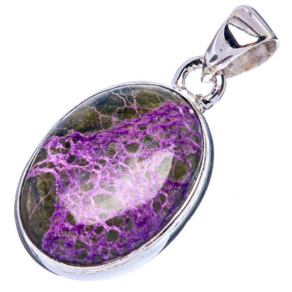 Oval stichtite pendant, sterling silver bezel and bail, purple-and-green stone