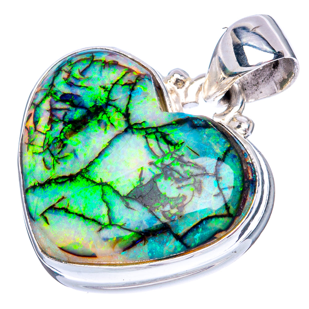 Rare Sterling Opal Heart Pendant 1 1/8" (925 Sterling Silver) P41987