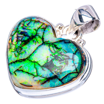 Rare Sterling Opal Heart Pendant 1 1/8" (925 Sterling Silver) P41987