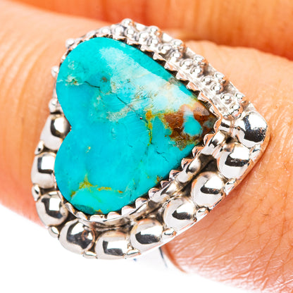 Kingman Turquoise Heart Ring Size 8.5 (925 Sterling Silver) R4042