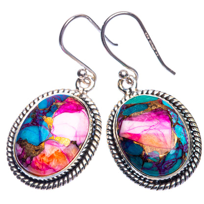 Kingman Pink Dahlia Turquoise Earrings 1 1/2" (925 Sterling Silver) E432471