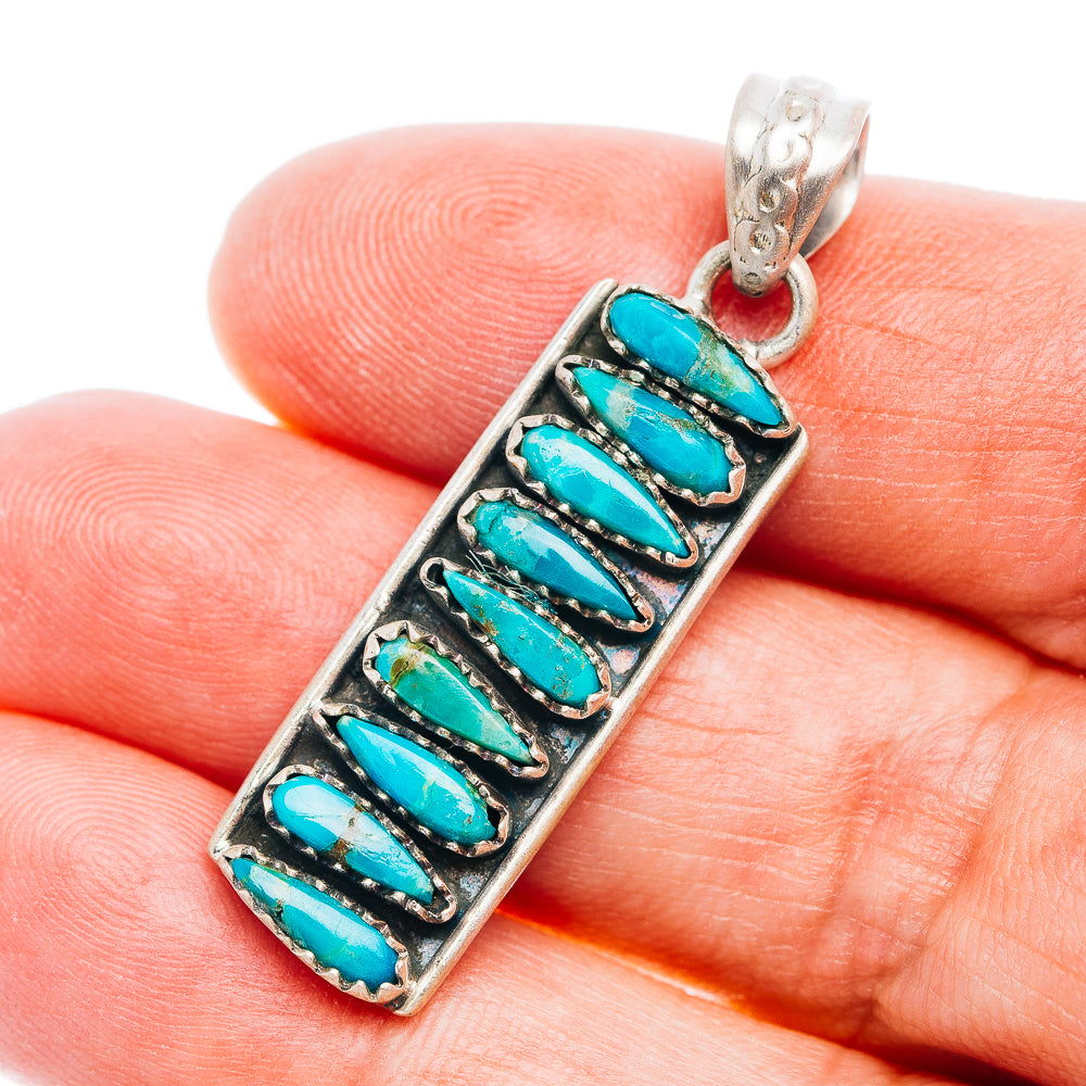 Southwestern Style Kingman Turquoise Pendant 1 5/8" (.925 Sterling Silver)