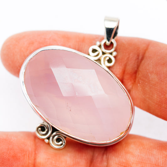 Premium Rose Quartz Pendant 1 3/4" (.925 Sterling Silver)