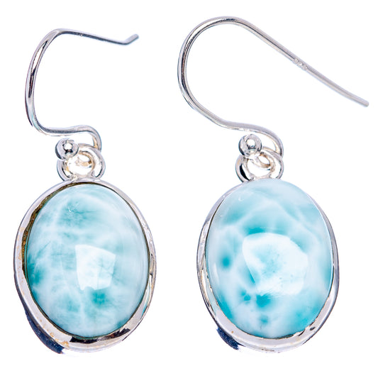 Larimar oval drop earrings, .925 sterling silver fishhook with light blue oval stones