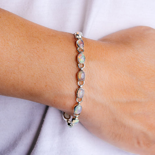 Ethiopian Opal Bracelet 7 to 8" (.925 Sterling Silver)