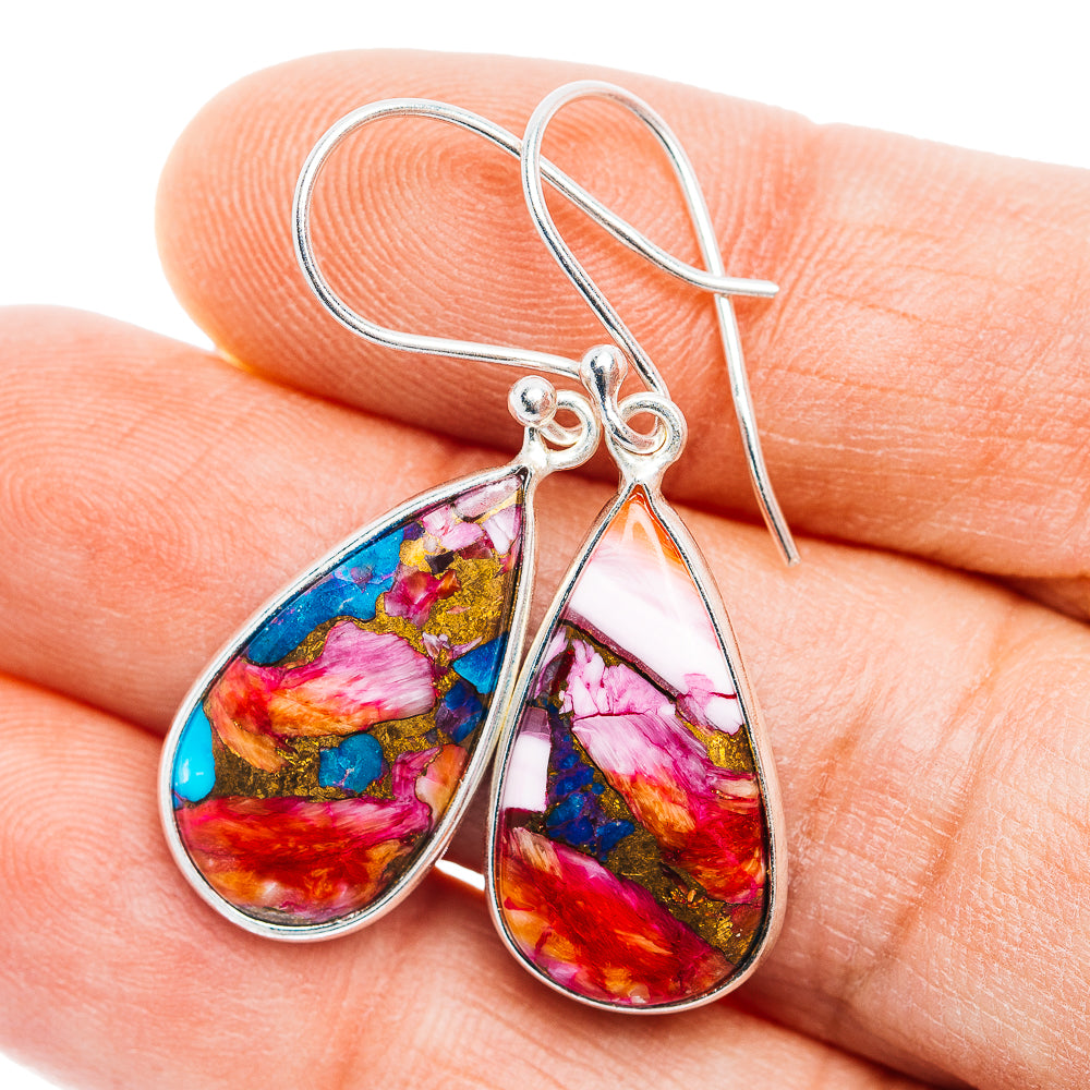 Pink Dahlia Turquoise Earrings 1 1/2" (.925 Sterling Silver)