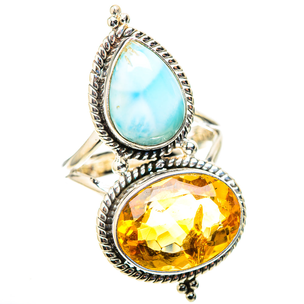 Large Faceted Citrine, Larimar Ring Size 10.5 (925 Sterling Silver) RING138643