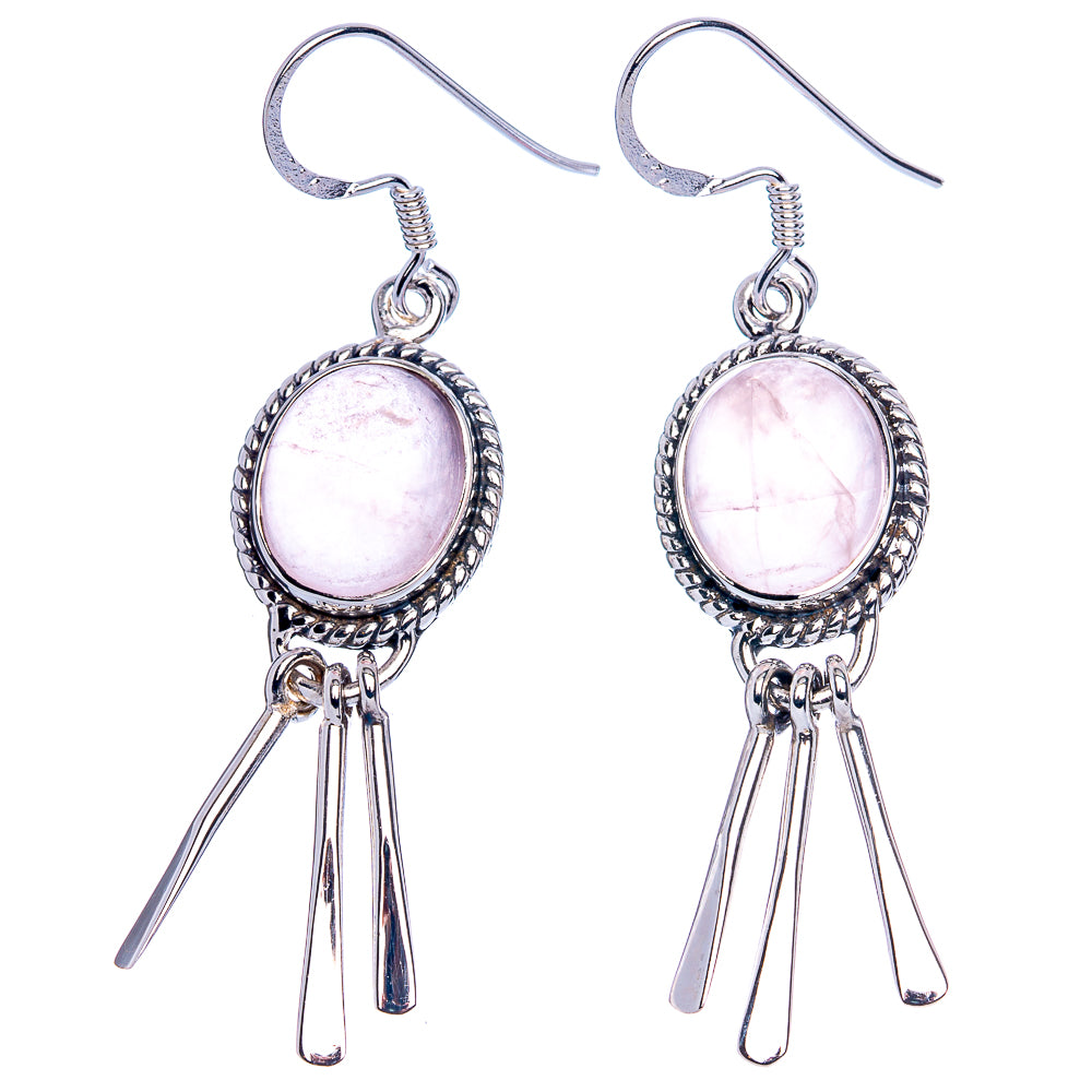 Premium Rose Quartz Earrings 2 1/8" (925 Sterling Silver) E1196