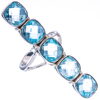 Sterling silver ring with five bezel-set oval blue stones and openwork shoulders