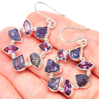 Premium Rough Tanzanite, Amethyst 925 Sterling Silver Earrings 1 5/8" (925 Sterling Silver) E1232