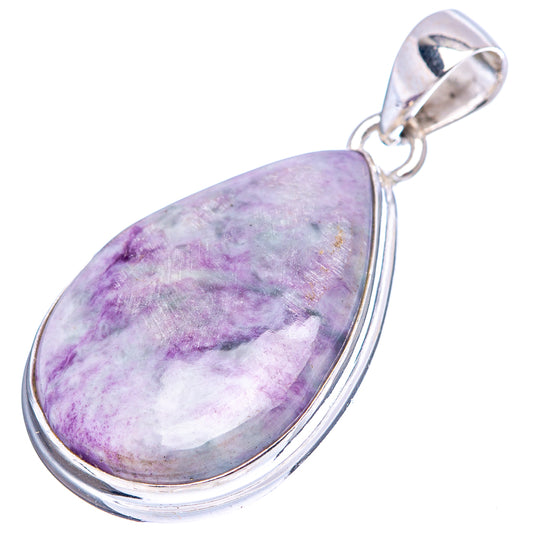 Sterling silver teardrop gemstone pendant with purple and gray stone bail
