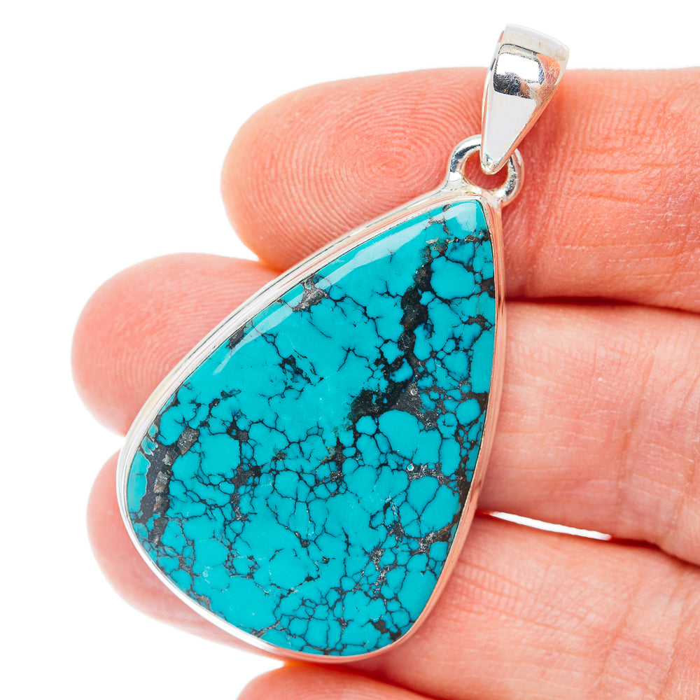 Premium Tibetan Turquoise Pendant 1 3/4" (.925 Sterling Silver)