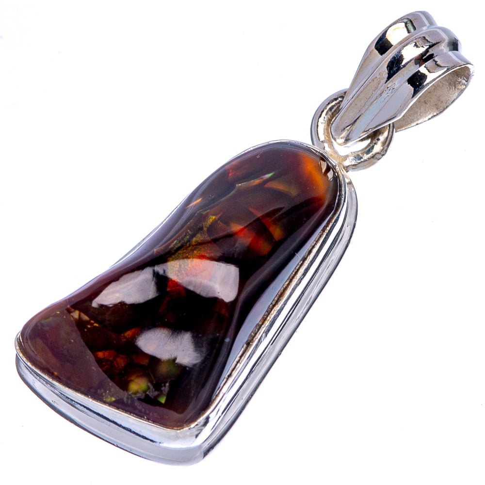 Sterling silver fire agate pendant with dark maroon rectangular cabochon and loop bail