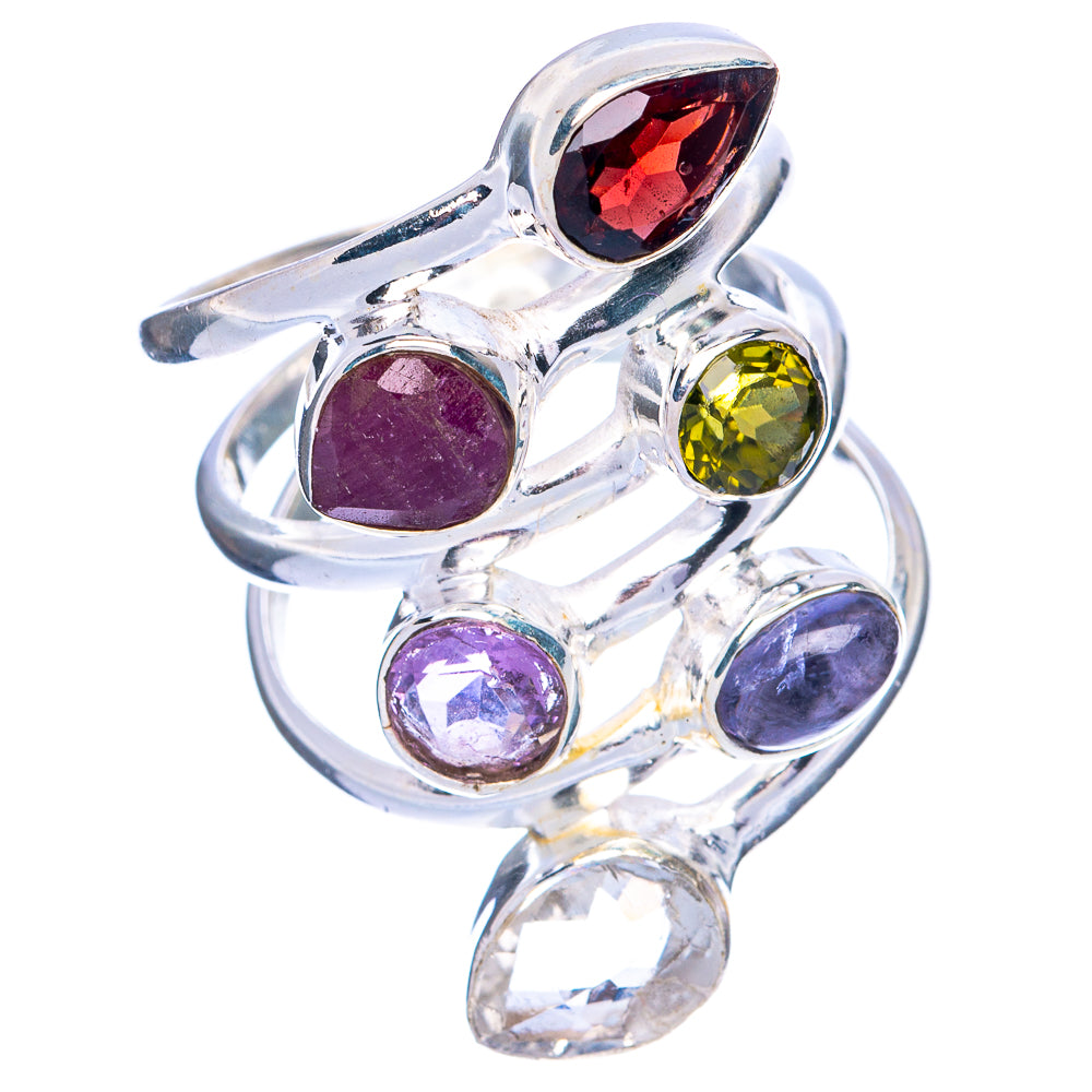 Large Garnet, Ruby, Peridot, Amethyst, Tanzanite, White Quartz Ring Size 7.75 (925 Sterling Silver) R144503