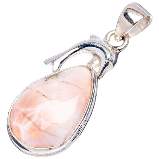 Oval pink opal dolphin pendant charm in .925 sterling silver, polished setting