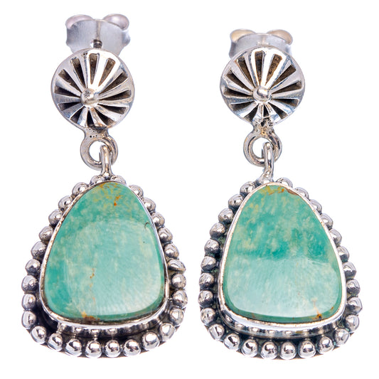 Turquoise teardrop sterling silver earrings with sunburst top and bead border