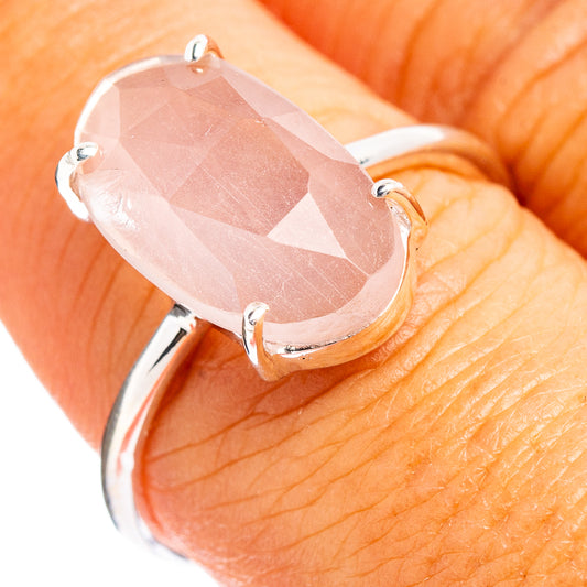 Rose quartz faceted marquise ring in .925 sterling silver with prong setting