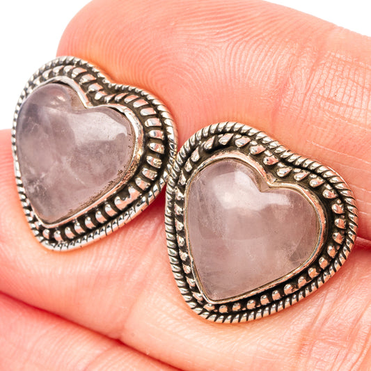 Rose Quartz Heart Earrings 5/8" (925 Sterling Silver) E1569